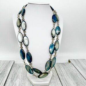 271. Cookie Lee Deep Ocean Blue Mother of Pearl Smokey Topaz Crystal Necklace